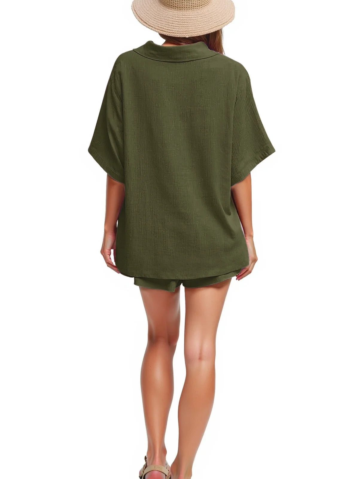 2 Piece Womens Outfit Sets Button down Shirts and Shorts Casual Lounge Sets Short Sleeve Pajamas Sets Summer Loungewear